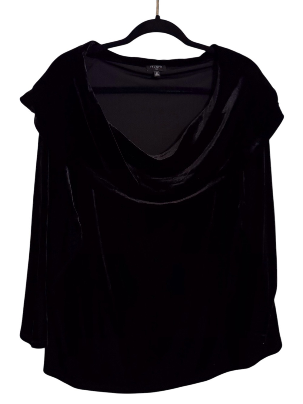 Talbots SZ 2X Black Velvet Off The Shoulder Cowl Blouse Top Long Sleeve Cocktail